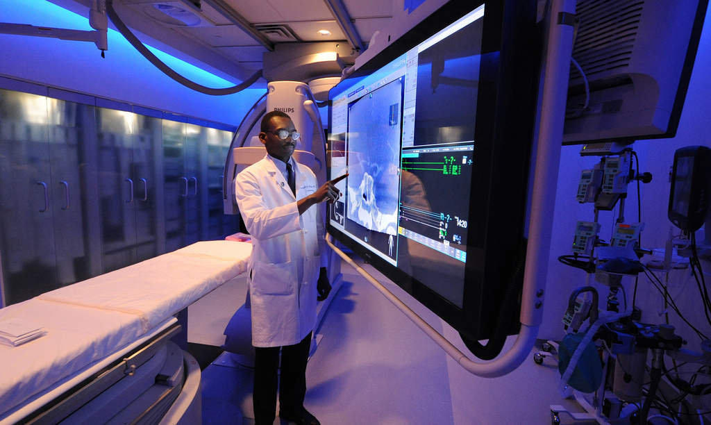 man with life science/health screen.