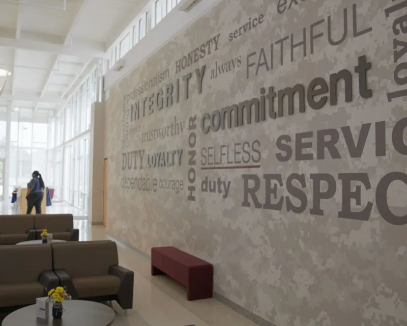 A wall displaying words.
