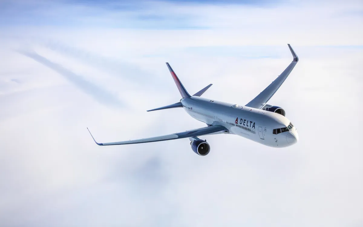 Airplane flying through clouds