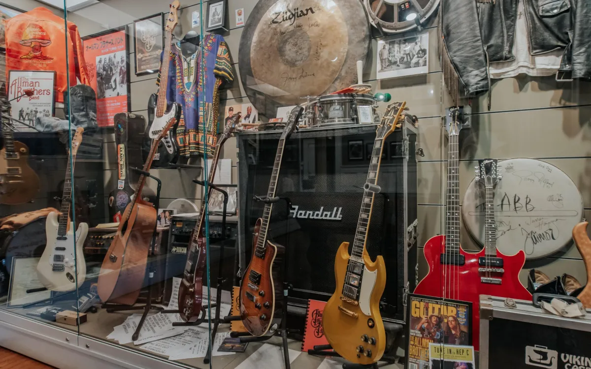 guitars lined up inside music shop in Macon