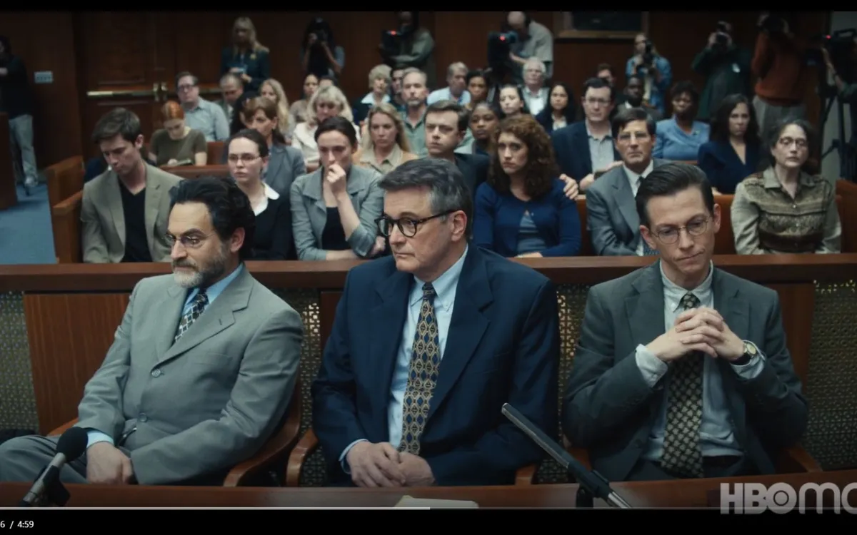 Screenshot of a courtroom scene from The Staircase