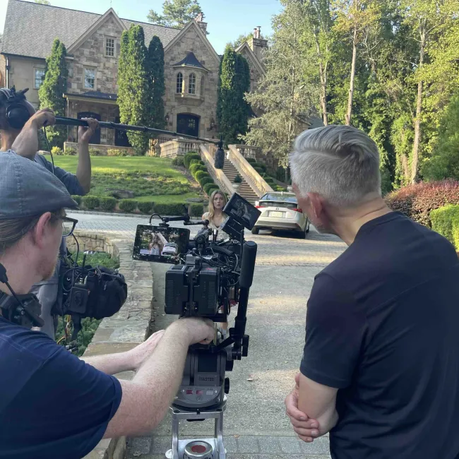 Film production in front of a house