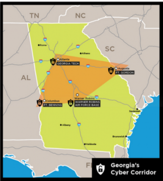 Map showing the Georgia Cyber Corridor