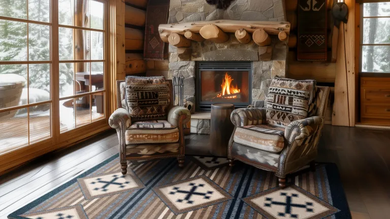 a living room with a fireplace