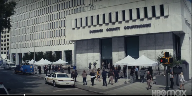 Screenshot of Durham County Courthouse exterior from The Staircase