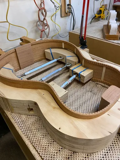 A Benedetto guitar being built
