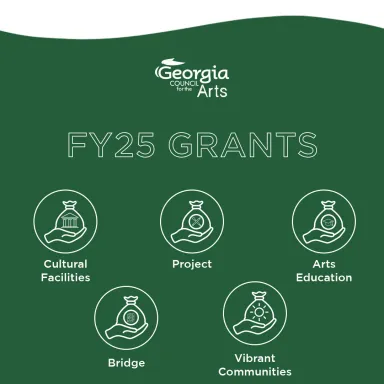 graphic of Georgia Council for the Arts Grants categories: cultural facilities, project, arts education, bridge, and vibrant communities