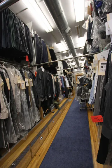 Inside a costume trailer on a set in Georgia