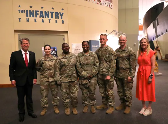Gov. Brian Kemp and First Lady with soldiers at the National Infantry Museum in Columbus, Georgia