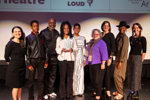 2024 Poetry Out Loud State Champion and group at Alliance Theatre